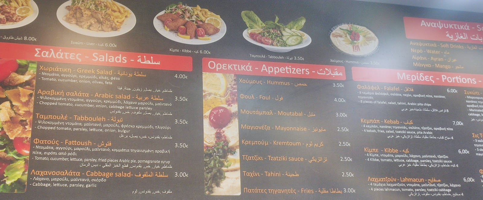 Ο πίνακας με τις τιμές πάνω από τον πάγκο