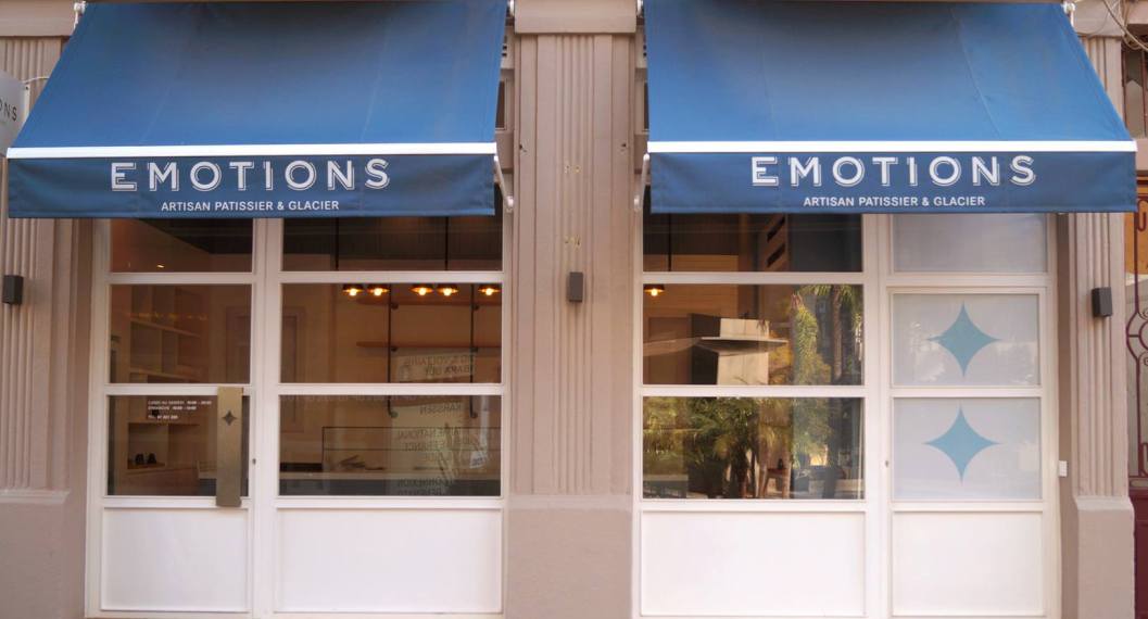 The EMOTIONS shopfront with its blue awnings on Salim Bustros Street