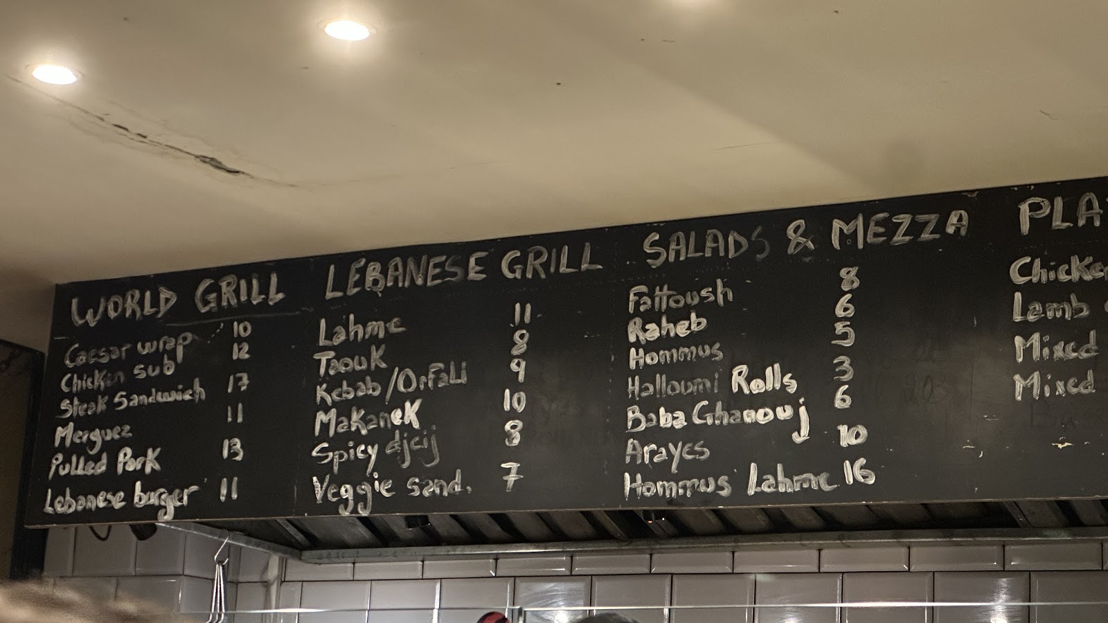 Mashawish Grill Bar chalkboard menu