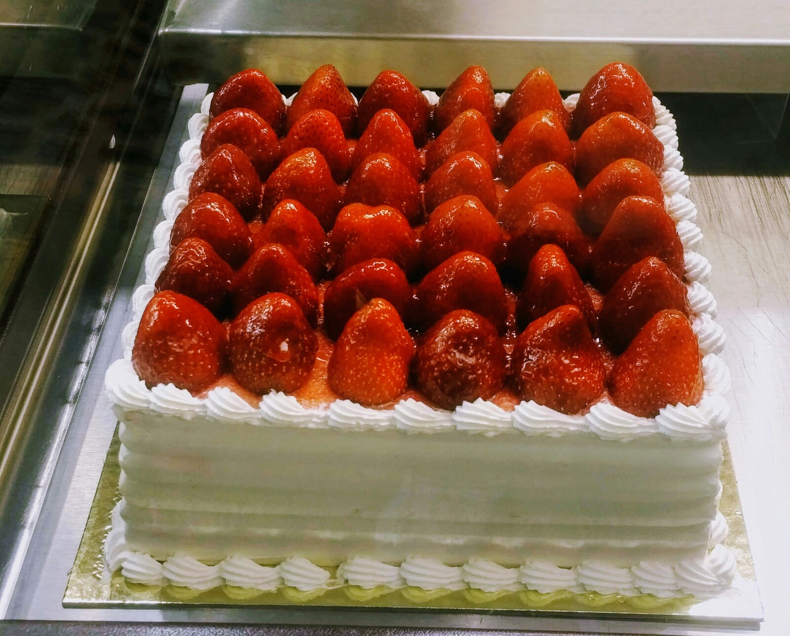 A strawberry cream gateau from the Sodeco counter
