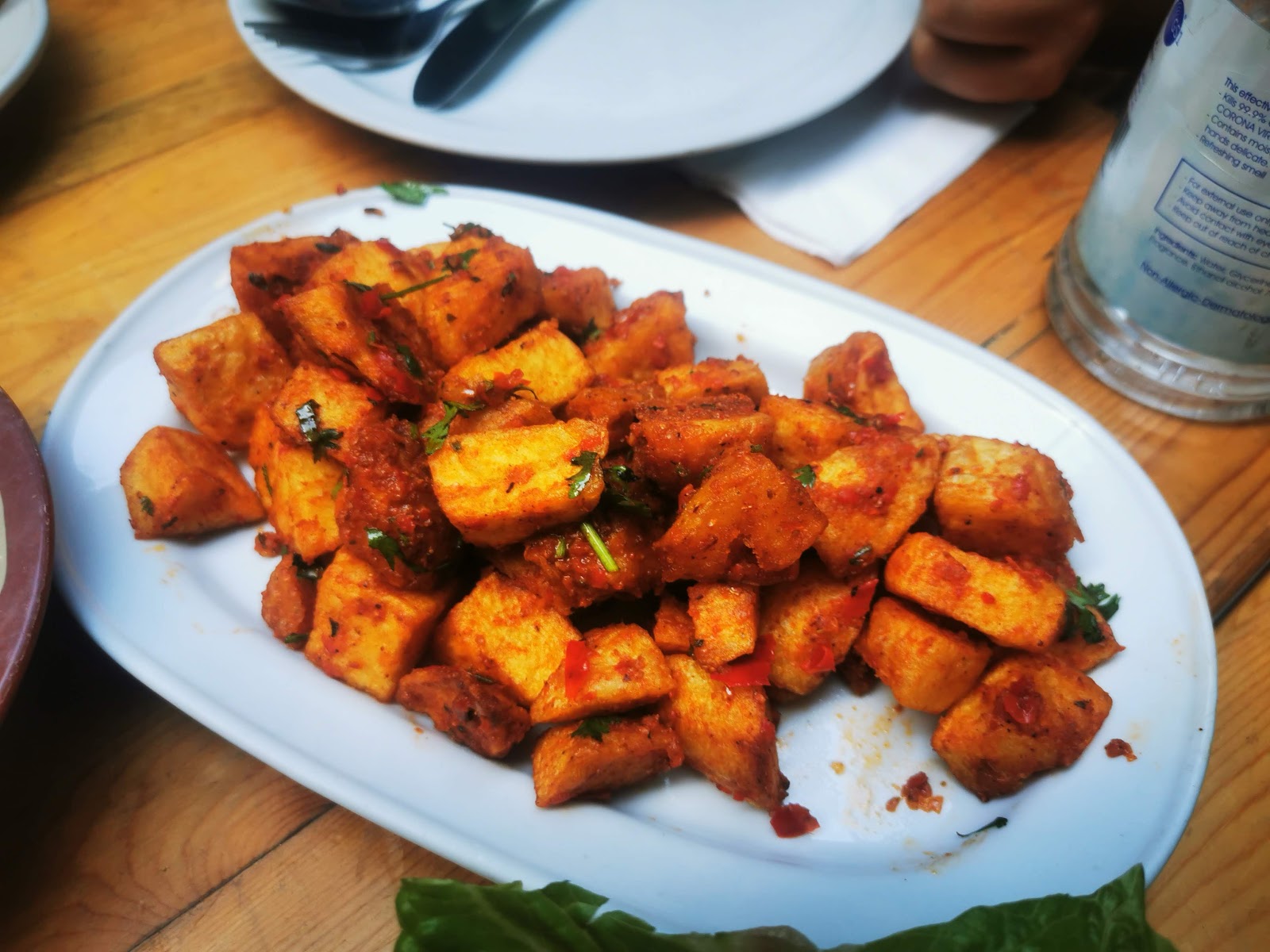 Batata harra, fried potato cubes with red spice and herbs