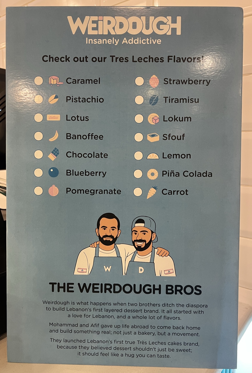 The printed flavour board inside the shop