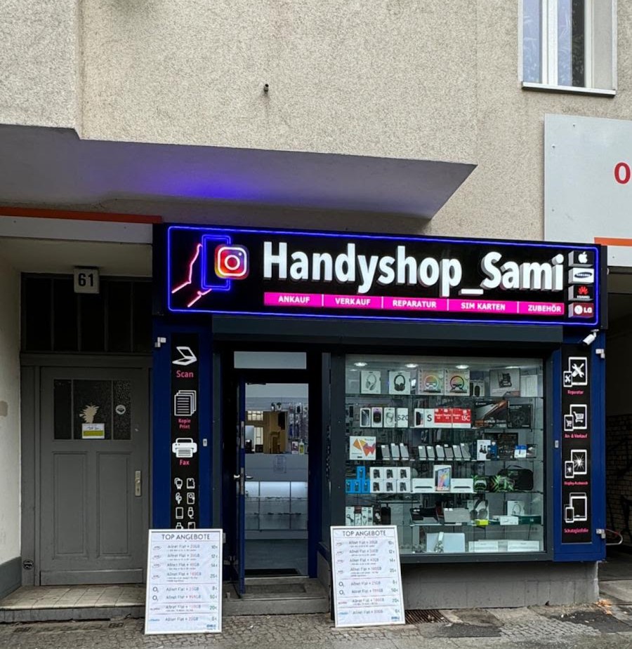 Handyshop Sami Ladenfront mit Adresse