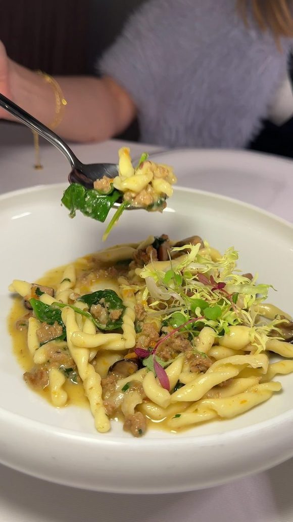 Hand-shaped pasta with mushroom and a light ragu