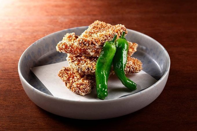 Sake lees fried chicken with green chillies at NOJO