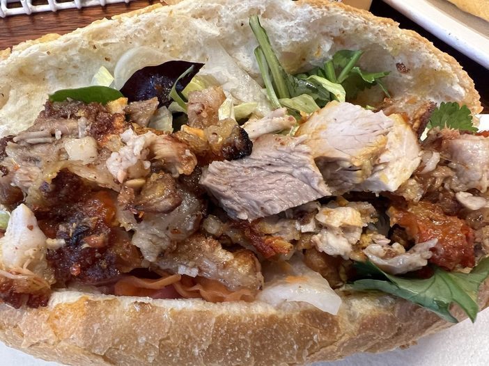 Crispy pork bánh mì from 2T Cafe, loaded with coriander and pickles