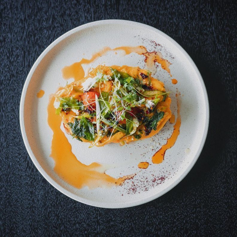 A plated brunch dish photographed from above at Blonde
